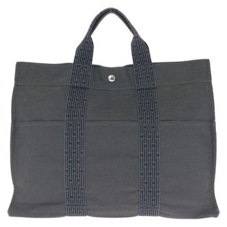Herm&egrave;s Gray Polyamide Polyester Handbag Tote Bag (Pre-Owned)