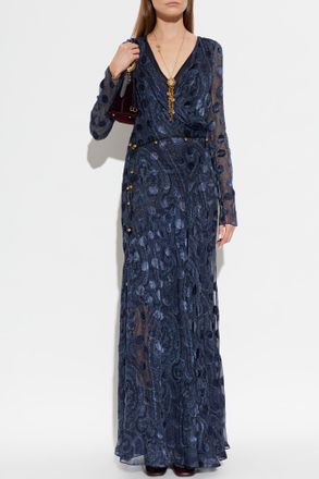 Etro Patterned Maxi Dress, Womens, Navy Blue