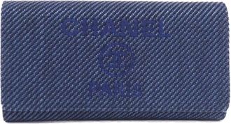 Chanel Navy Nylon Canvas Leather Long Wallet (Bi-Fold) (Pre-Owned)