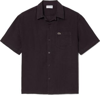 Lacoste Losvallend linnen overhemd - Heren - Korte mouwen Overhemden - Bruin - 4XL - Linnen - Overhemden
