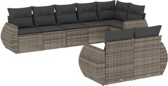 vidaXL Vidaxl - Set De Sof&aacute;s De Jard&iacute;n 8 Pzas Y Cojines Rat&aacute;n Sint&eacute;tico Gris