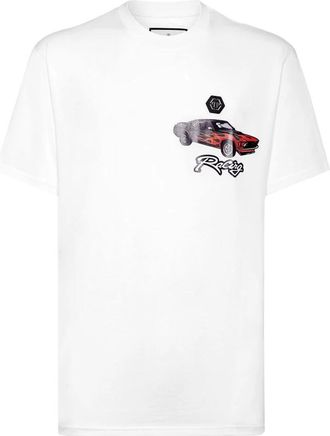Philipp Plein Jersey T-shirt Ronde Hals Autos Racen - Heren - T-shirts - Wit - L - Katoen - Tops