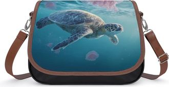 Generic Ocean Turtle Jellyfish Womens Crossbody Bag Fashion Shoulder Handbags Message Tote Bag with Adjustable Strap