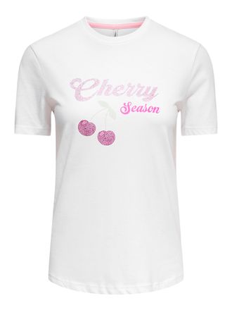 Only Kurzarmshirt ONLY ONLNIKITA REG S/S TOP BOX JRS, Damen, Gr. XL, hellwei&szlig; print:cherry season, Jersey, Obermaterial: 100% Baumwolle, bedruckt, regular 