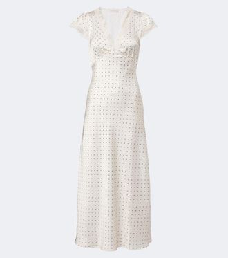 Faithfull The Brand Mina lace-trimmed polka-dot satin midi dress