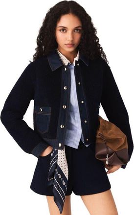 Maje Boucl&eacute; and denim-detail jacket in Navy at Nordstrom, Size 42 Eu
