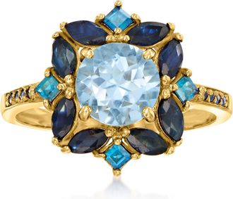 Ross-Simons 1.50- Sky Blue Topaz and Sapphire Ring in 18kt Gold Over Sterling