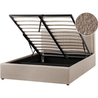 Beliani Cama Con Almacenaje Elevable Tapizada De Boucl&eacute; Gris Pardo 140 X 200 Cm Montlaur