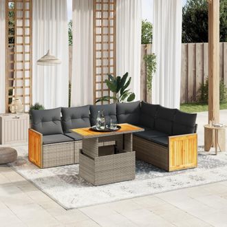 vidaXL Vidaxl - Set De Sof&aacute;s De Jard&iacute;n 7 Piezas Con Cojines Rat&aacute;n Pe Gris