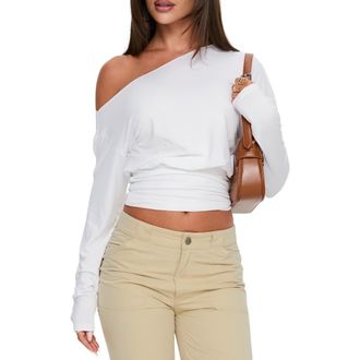 Princess Polly Ashlinn One-Shoulder Crop Top in White at Nordstrom, Size 12