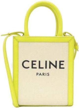 Celine Pre-owned Mini Vertical Cabas Katoen Canvas Kalf Leren Tote Tas - Dames - Vintage Mini Tas - Beige - ONE Size - Katoen - Vintage