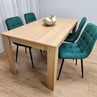 Kosy Koala Kosy Koala - Dining Set of 4 Oak Effect Dining Table and 4 Green Velvet Chairs Dining Room Furniture