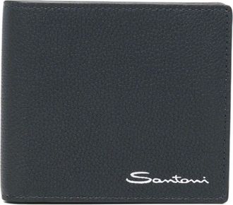 Santoni Tumbled Leather Wallet - Heren - Portefeuilles - Blauw - ONE Size - Leer - Accessoires