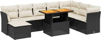 vidaXL Set De Sof&aacute;s De Jard&iacute;n 8 Piezas Y Cojines Rat&aacute;n Sint&eacute;tico Negro Vidaxl