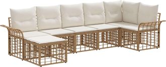 vidaXL Conjunto De Sof&aacute;s De Exterior 7 Uds. Natural Y Crema Poli&eacute;ster Vidaxl