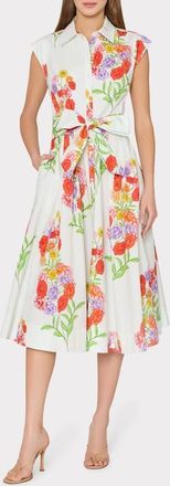 Milly Jules Paris Bouquet Belted Midi Dress in White Multi at Nordstrom, Size 12