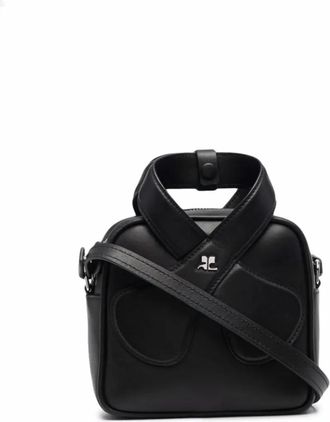 Courr&egrave;ges Loop leren shopper - Zwart