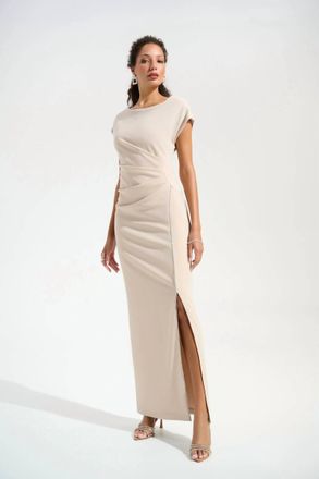 Joseph Ribkoff Crystal Embellished Cap Sleeve Dress In Sand