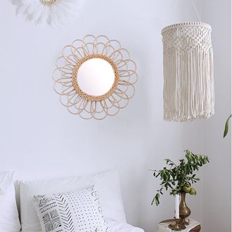 Infinite Espejo De Pared De Rat&aacute;n Con Dise&ntilde;o De Rayos De Sol, Estilo Bohemio, 40 Cm, Rat&aacute;n Natural Y Elegante
