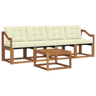 vidaXL Conjunto De Sof&aacute;s De Exterior Con Coj&iacute;n 5 Pcs Natural Y Crema Vidaxl