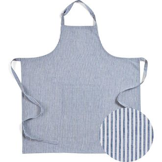 Solino Home Linen Full Midi Apron, 38 x 36 Inch in Navy And White at Nordstrom, Size Large