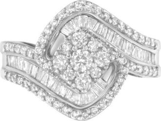House of Brilliance 14K White Gold 1 Cttw Baguette and Round Diamond Floral Swirl Cluster Cocktail Ring at Nordstrom, Size 7.25