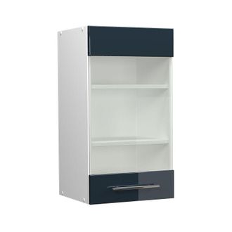 Vicco Armario De Cocina Con Vidrio Fame-line, Azul Oscuro Alto Brillo, 40 Cm
