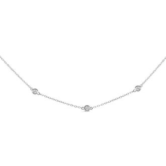 House of Brilliance 14K White Gold 1/2 Cttw Bezel Set Diamond Station Necklace