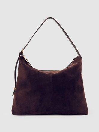 Reiss Burgundy Grained Leather and Suede Tote Bag