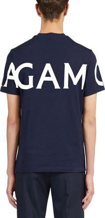 Ferragamo Logo-Print Cotton T-Shirt - Navy