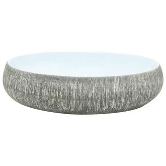 Berkfield Home Durable Countertop Basin Grey & Blue Oval 59x40x15 cm Ceramic | Size: 59 x 40 x 15 cm