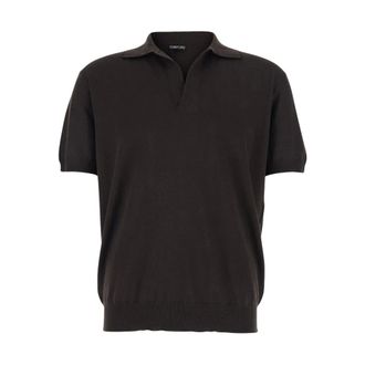 Tom Ford Polo Shirts, male, Brown, Size: XL cotton silk tipping ss buttonless polo