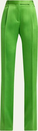 Tom Ford Pleated Silk Straight-Leg Trousers