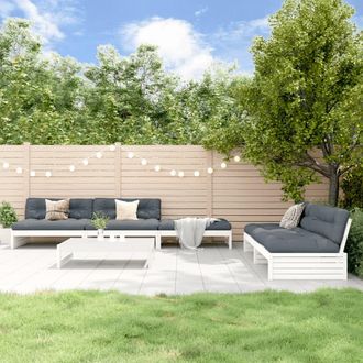 vidaXL Juego De Muebles Jard&iacute;n 6 Piezas Y Cojines Madera Maciza Blanco Vidaxl