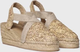 Toni Pons Womens Terra Floral Raffia Wedge Espadrille In Tan