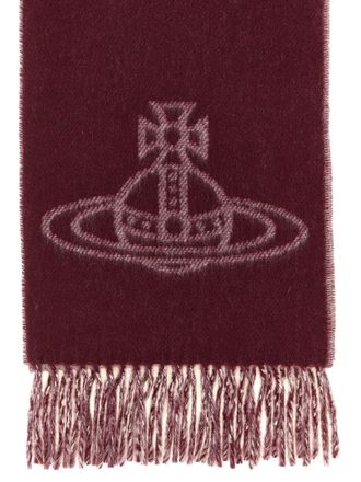 Vivienne Westwood Jacquard Orb-Logo Wool Scarf - Burgundy