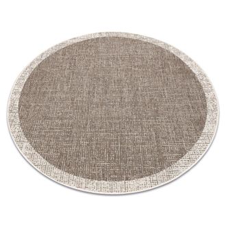 RugsX Rugsx - Alfombra De Cuerda Sisal Floorlux Circulo 20401 Marco Gris Pardo / Champ&aacute;n Beige Circulo 160 Cm