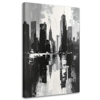 Feeby Cuadro Sobre Lienzo, Edificios De La Ciudad En Blanco Y Negro Imitaci&oacute;n Pintura, 80x120