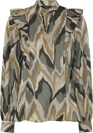 Bruuns Bazaar Overhemden, Dames, Veelkleurig, S, Katoen, Groene Print Blouse Aster BBZiska Stijl