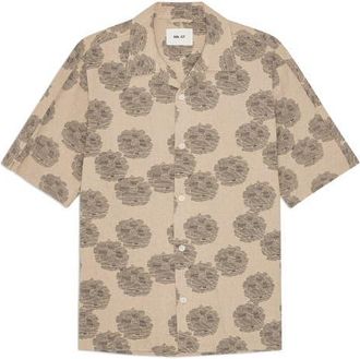 Nn.07 Ole 5396 Floral Linen & Organic Cotton Camp Shirt in Oatmeal at Nordstrom, Size Xx-Large