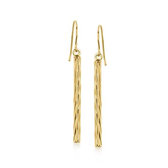 Ross-Simons 10kt Yellow Gold Twisted Linear Bar Drop Earrings