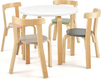 Costway Costway Juego De Mesa Y Sillas Para Ni&ntilde;os De 5 Piezas Con Respaldo De Madera Curvado, Mesa De Actividades Para Ni&ntilde;os Con 4 Sillas, Muebles Infantiles 