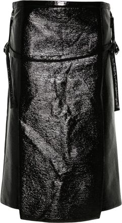 Courrèges logo-embroidered vinyl midi skirt - women - Polyurethane/Cotton/Elastane/Cupro - 40 - Black