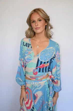Vintage Havana Front Tie Top In Vacay Mode