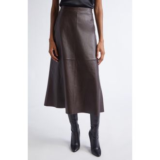 St. John Soft Luxe Napa Leather A-Line Midi Skirt in Mahogany at Nordstrom, Size 10