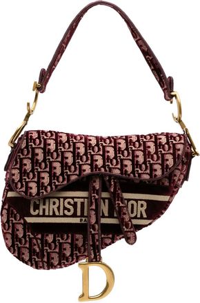 Dior Borsa a spalla Saddle in velluto con ricamo e motivo Oblique 2020 - Rosso