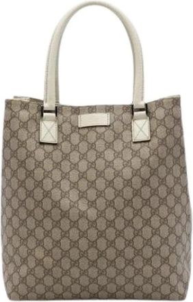 Gucci Pre-owned Canvas Tote Bag - Dames - Vintage Shopper - Beige - ONE Size - Leer - Vintage