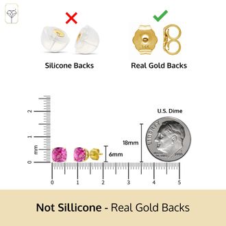 MAX + STONE 14k Yellow or White Gold 6MM Cushion Cut Gemstone Solitaire Gemstone Studs