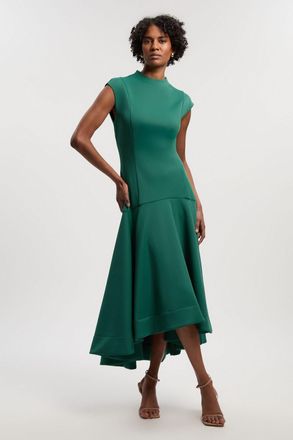 Karen Millen Womens Scuba Dipped Ruffle Hem Woven Maxi Dress - Green Polyamide - Size 14 UK