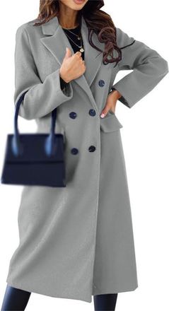 Generic Womens Double Breasted Pea Coat,Classic Notched Collar Mid-Long Wool Blend Trench Coat,Womens Winter Coats Long (Light Grey,XXXL)